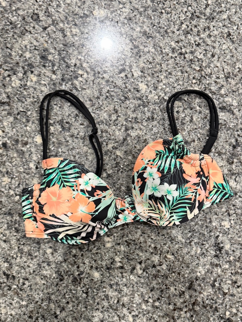 Xhilaration Black Coral and Mint Floral Bikini Top